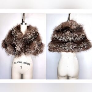 Vintage FOX Fur Collar Long Fur Stole Shawl Shrug Fluffy CHUNKY Soft Fur Glam